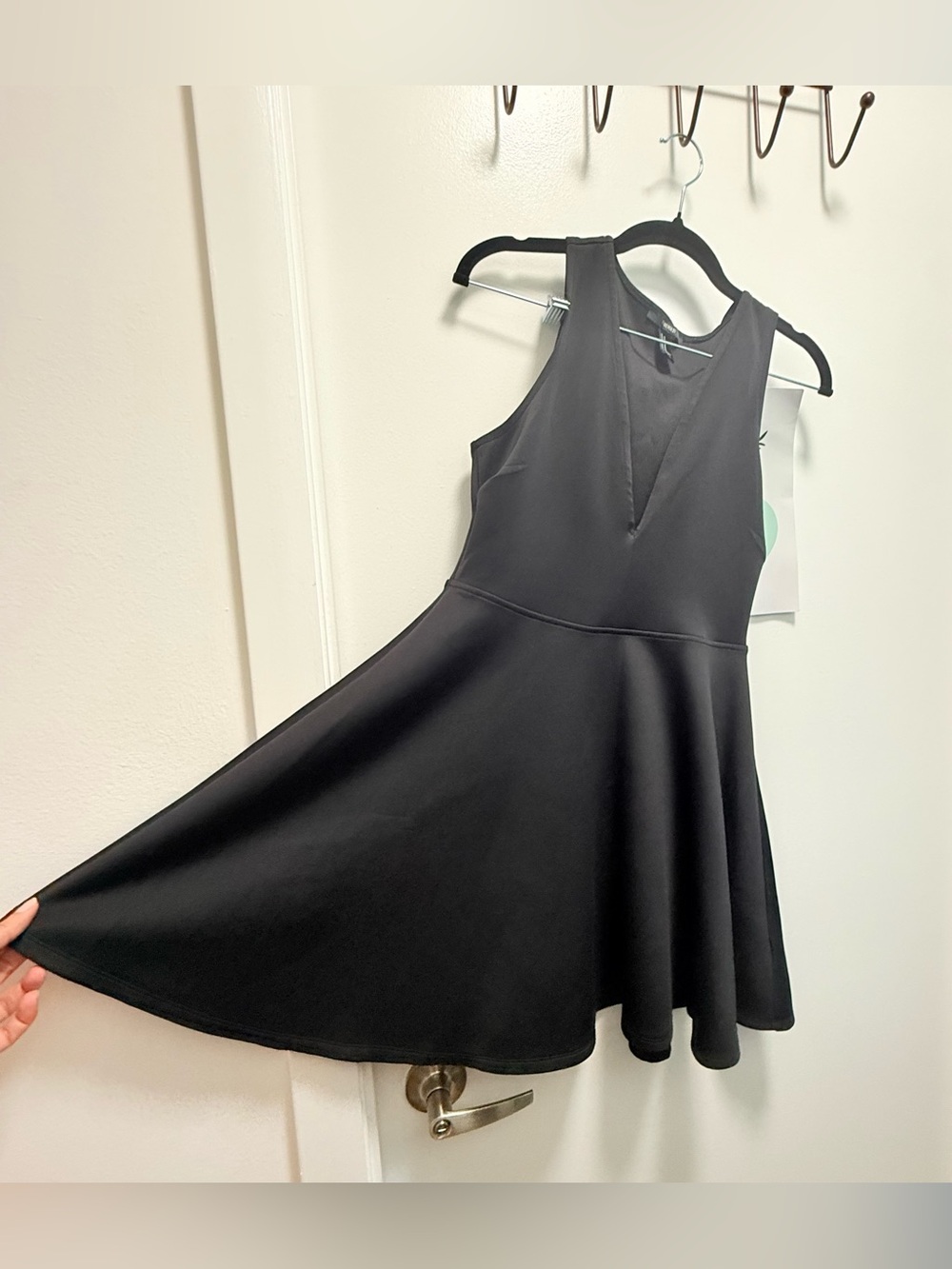 Flattering Black Deep V-Neck Fit & Flare Dress Size M